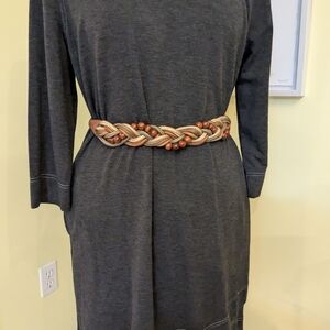 Cord Braided Belt With Wood Beads